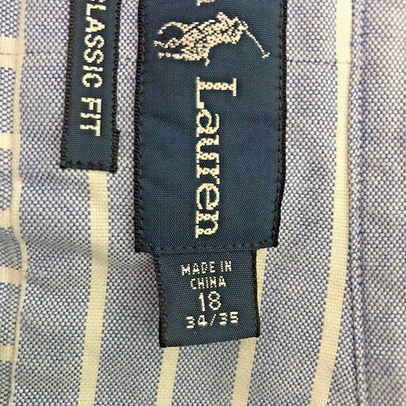 Ralph Lauren Classic Fit Shirt Men's XL - 18 Blue Stripe LS Button Down Pony - Picture 8 of 12